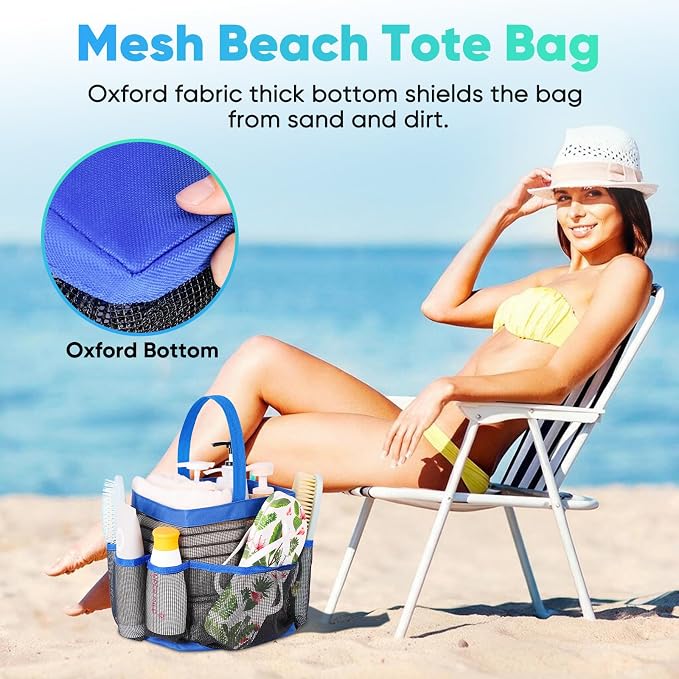 EUDELE Mesh Shower Caddy Portable for College Dorm Room Essentials,Shower Caddy Dorm with 9-Pocket Large Capacity for Beach,Swimming,Gym,Travel essentials, Blue - Image 6