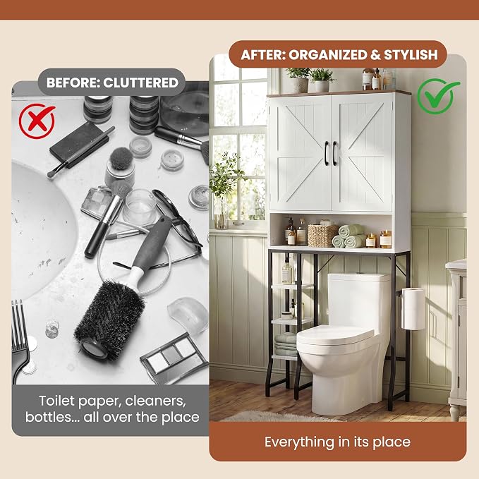 Over The Toilet Storage Cabinet,31" W Bathroom Organizer, White - Image 7