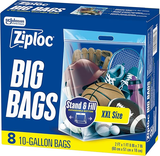 Ziploc Big Bags 10 Gallon XXL, Reusable Large-Capacity Plastic Storage Bags, 8 count by Unknown