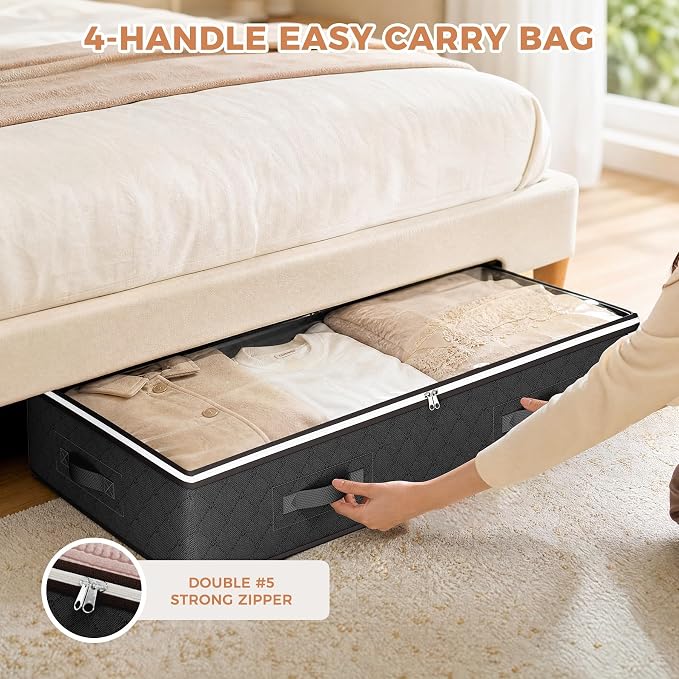 Budding Joy Under Bed Storage Containers with Clear Lids, 4 Pack | Underbed Storage Bags for Blankets, Towels, Comforter, Sweaters, Linen Sheets, Wrapping Paper - Image 5