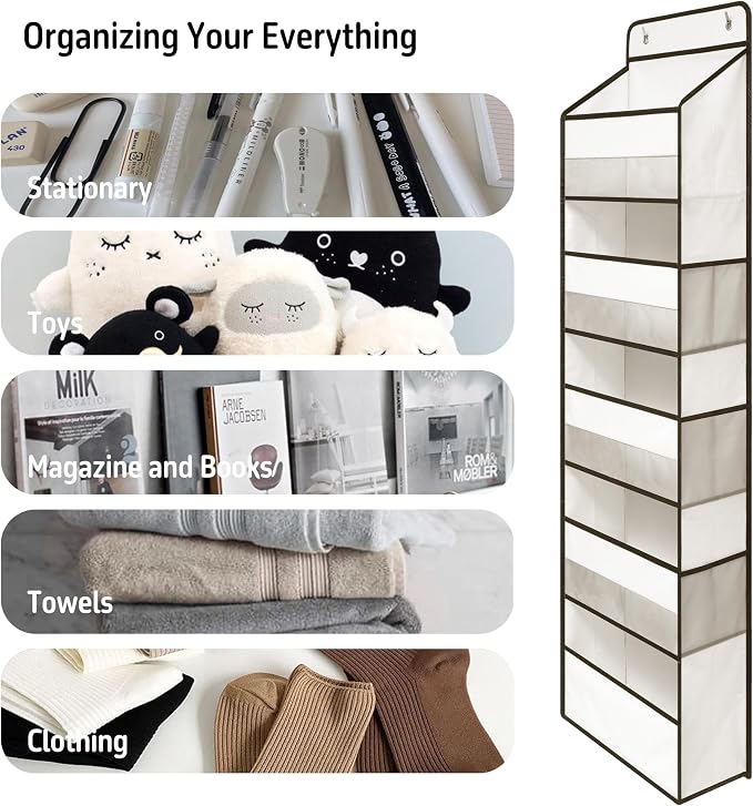 TYMENSH White Over Door Organizer with 5 Large Clear Pockets and 6 Side Mesh Pockets, Anti-Tilt Hanging Door Storage for Nursery, Bathroom, Closet, Bedroom, Dorm, Toys - Image 6