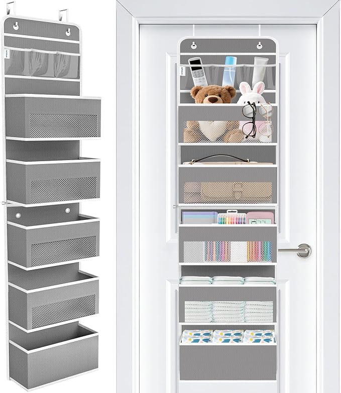 Over The Door Organizer Storage Large Capacity Hanging Bedroom Storage | 6 Shelves, Detachable, 40 LB Capacity, Mesh Design, Clear Window, Sturdy, Storage Organizer for Nursery, Pantry & Closet by WiseLife