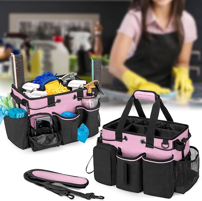 LoDrid Large Professional Cleaning Caddy with Detachable Divider, Pink - Image 7