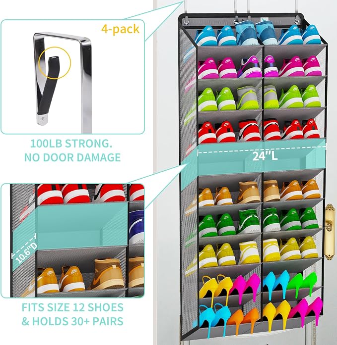Shoe Rack for Door, Over Door Shoe Organizer for Closet - Image 2