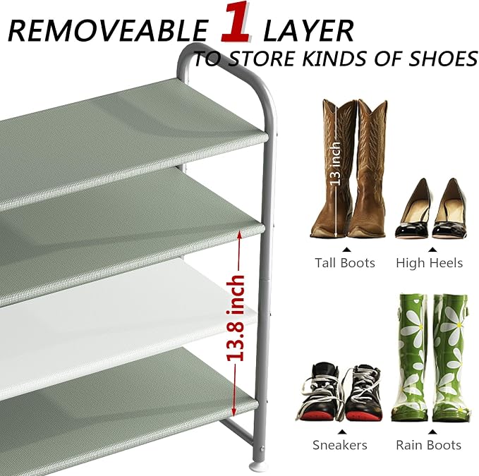 INGIORDAR 4 Tier Long Shoe Rack Organizer for Closet Metal Shoe Storage - Image 5
