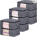 BiCINE 8 Pack Clothes Storage Bags with Zipper, 45L Foldable Blanket Storage Bag with Clear Window Sturdy Handles for Closet, Dorm, Pillows, Bedding, Sheet, Comforter, Gray by BiCINE