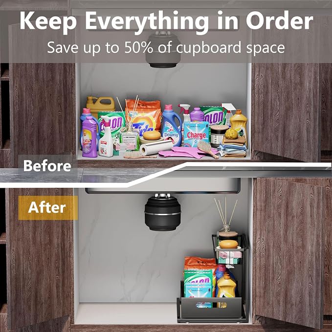Ceetug Slide Out Under Sink Organizers and Storage, Black, 1 Pack - Image 4