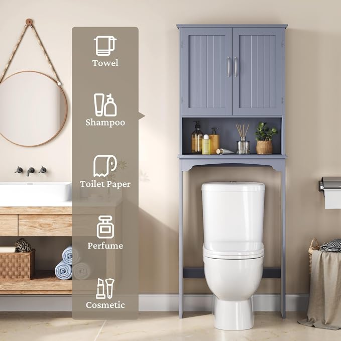Yaheetech Over the Toilet Storage Cabinet, Bathroom Organizer, Gray - Image 5