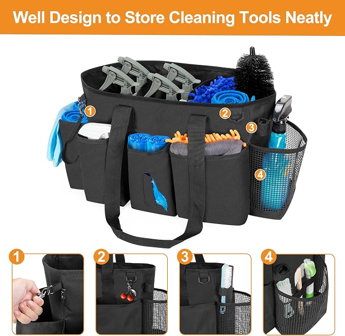 LoDrid Professional Cleaning Tote Caddy for Cleaning Supply, Black - Image 6