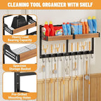 Broom and Mop Organizer Wall Hanging, Broom Holder Wall Mount with Cleaning Supplies Organizer, Broom Hanger Wall Mount with Storage Shelf and Hooks for Laundry Room Garage Kitchen - Image 4