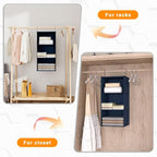 Hanging Closet Organizer 3-Shelf, Oxford Fabric Wardrobe Storage, Navy Blue | Easy-mount foldable design holds clothes, handbags, shoes & accessories; washable Oxford fabric, sturdy and space-saving. - Image 6