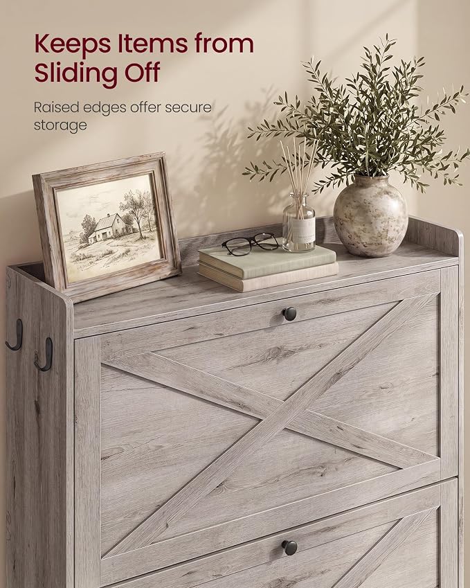 VASAGLE Narrow Shoe Storage Cabinet Organizer with 2 Flip Drawers | Freestanding Shoe Rack, Fits 14 to 16 Pairs, for Entryway, Farmhouse Style, Washed Gray, HAINS Collection UHSC203GD01S - Image 6