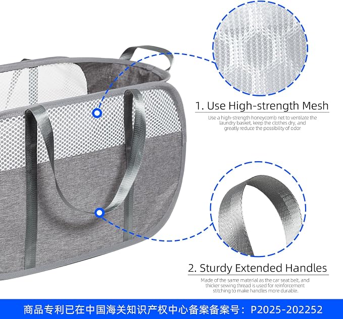 Pop Up Laundry Hamper, Holds 1.5 Loads, Honeycomb Breathable Laundry Basket - Image 3