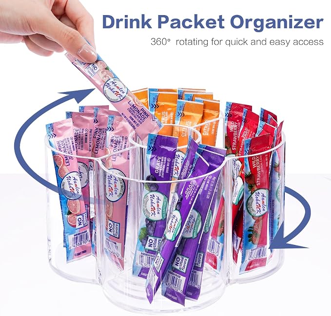 Drink Packet Organizer, 360 Degrees Rotating Acrylic Lazy Susan Organizer for Powdered Drink Mix Powder Packet, Water Flavor Packet Holder for Kitchen Pantry Storage, 5-Section - Image 4
