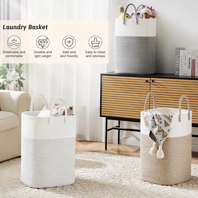 Artfeel Laundry Basket,Woven Cotton Rope Laundry Hamper,60L Versatile Storage for Dirty Clothes,Baby Toys,and Blankets in Bathroom, Nursery,and Living Room - Image 4