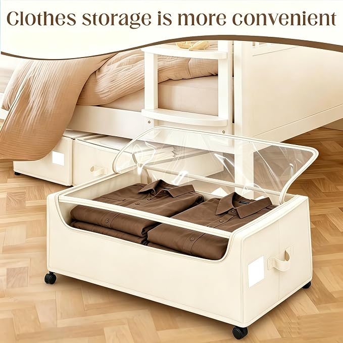 Under Bed Storage with Wheels, 2 Pack Under Bed Storage Containers, 10.6 inches Tall Underbed storage bins on Wheels, Rolling Under the Bed Metal Drawers for Clothes, Blankets, Shoes (XXXL, 90L) - Image 7