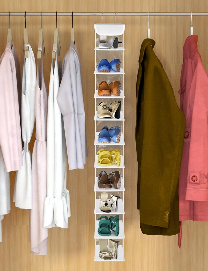 Libeder 10-Shelf Hanging Shoe Organizers with Side Pockets, Transparent - Image 4