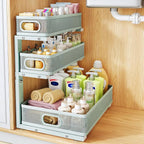 Under Sink Organizer, 3-Tier Thickened Metal Pull out Cabinet Organizer Shelf, Height Adjustable Slide out Storage Drawer Rack for Kitchen Bathroom Pantry Laundry Home, 1-Pack, LightBlue by HERJOY