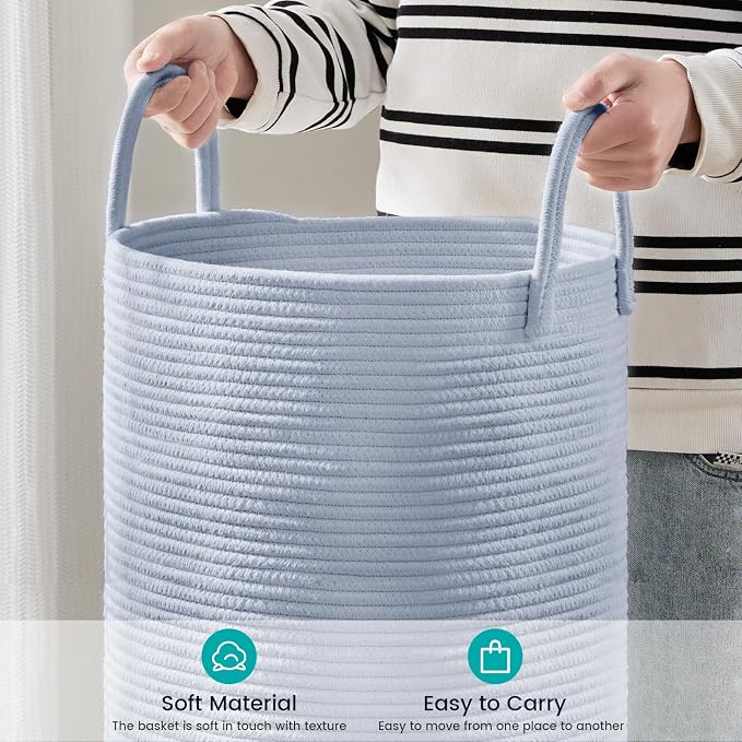 YOUDENOVA Cotton Rope Laundry Hamper Basket, 58L Blanket Basket for Nursery - Image 4
