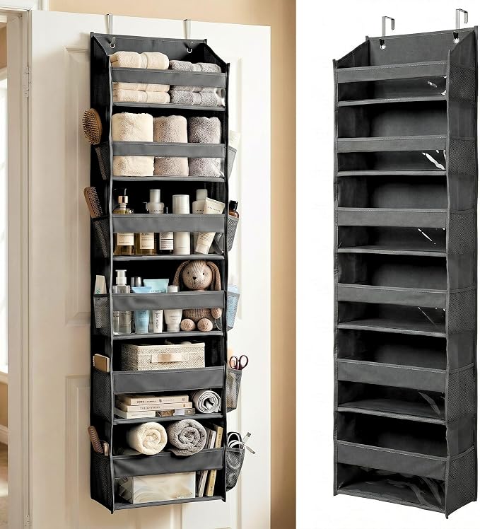 HOMELUX THEORY Over the Door Organizer, 6-Tier, 100D Fabric, Dark Gray 1pc | Over the door shoe organizer, 50 lbs capacity, 12 side mesh pockets, 100D extra thick fabric, Closet & entryway storage by HomeluxTheory