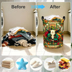 Western Skull Cactus Laundry Basket Foldable Laundry Hamper With Handles Clothes Storage Bucket Organizer Laundry Bag For Bedroom Bathroom Laundry Storage 19.6 x 15.7 - Image 4