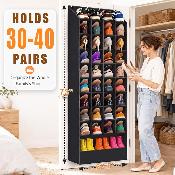 UVIAHOMI 30-40 Pairs Over the Door Shoe Organizer, 40 Breathable Pockets Hanging Shoe Storage for Closet, 10-Tier Door Shoes Rack, Handing Shoes Holder Fit All Family's Sneakers, Boots - Image 2