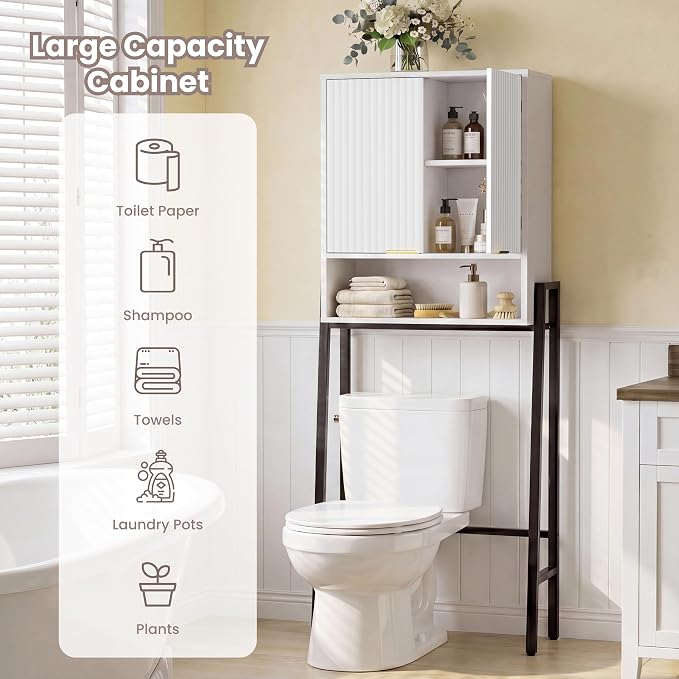 Over The Toilet Storage Cabinet,25" W Bathroom Organizer, White - Image 6
