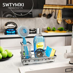 SWTYMIKI Kitchen Sink Caddy Sponge Holder, Kitchen Sink Organzier and Storage with High Brush Holder and Drip Tray for Dish Sponges, Silver - Image 7