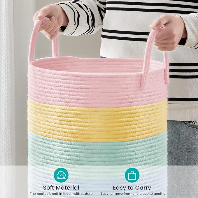 YOUDENOVA Cotton Rope Laundry Hamper Basket, 58L Blanket Basket for Nursery - Image 4