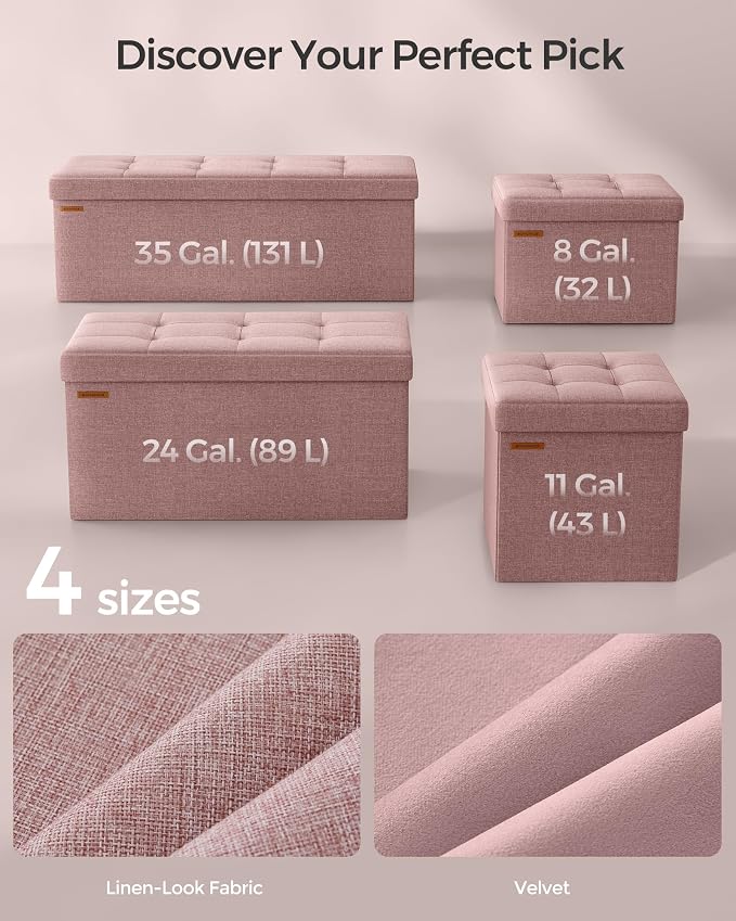 SONGMICS 30 Inches Folding Storage Ottoman Bench, Load 660 lb | Ottoman Foot Rest, Storage Chest, for Living Room, Entryway, Jelly Pink and Ink Black, MINOTA Collection ULSF047R11 - Image 6