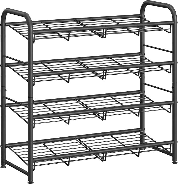 SONGMICS 4-Tier Stackable Metal Shoe Rack, Holds Up to 16 Pairs of Shoes | Shoe Organizer for Closet, Entryway, and Small Spaces, with Adjustable Slanted Shelves, Black, DAVIAN Collection ULMR067B01 by Unknown
