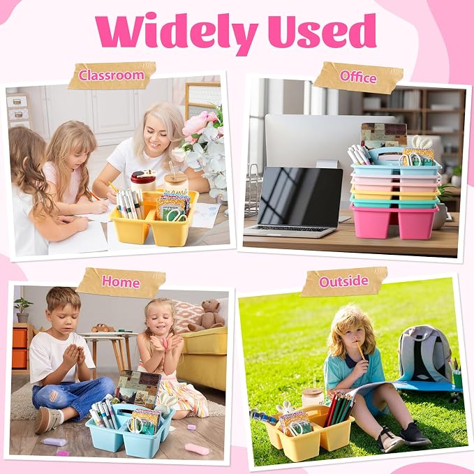 6 Pack Plastic Classroom Organizer Caddy with Handle, Pastel - Image 6