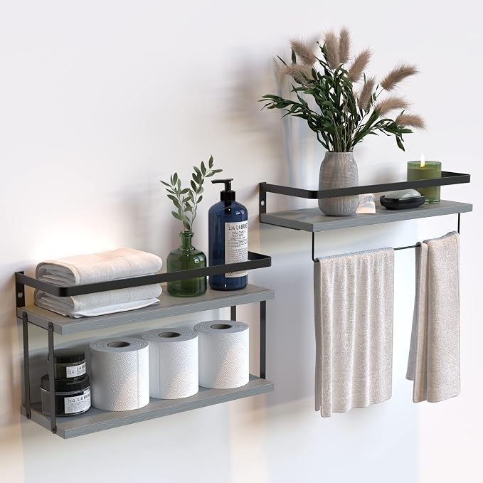 RICHER HOUSE Floating Shelves Bathroom, Wall Mounted Shelf Over Toilet by RicherHouse
