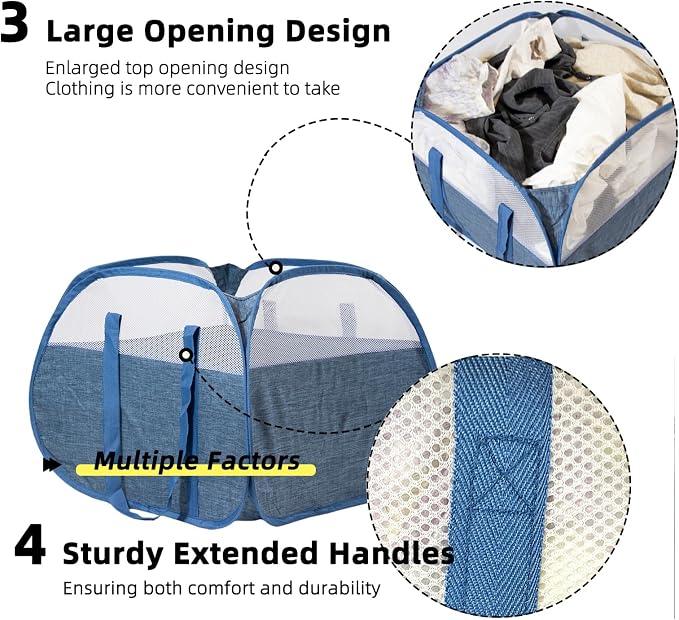 Collapsible Laundry Basket, 90L Tear Proof Mesh Pop-up Hamper - Image 4