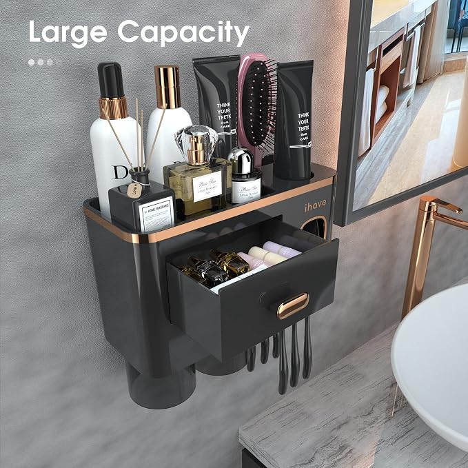 iHave Toothbrush Holders Bathrooms Wall Mount Toothpaste Dispenser & 2 Cups - Image 2