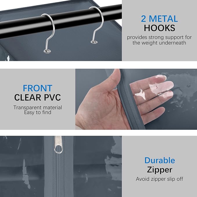 8 Tier Clear PVC Hanging Organizer With Zipper, Sweater Storage Shelves With Cover, Shoe Organizer for Closet, Grey - Image 5