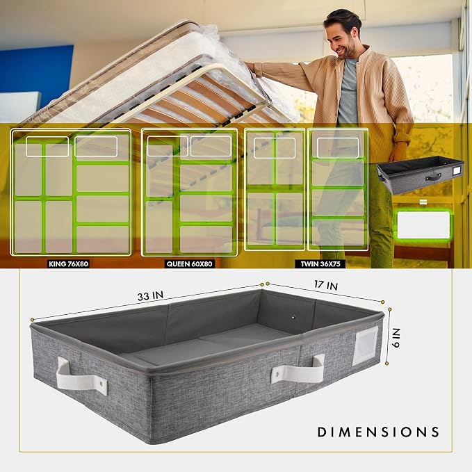 HOMELUX THEORY Under Bed Storage, Large 2pc with Lid, Light Gray | Drawer-style pull-out design, Fits blankets, clothes, fabric & shoes, Bins with lids, Bedroom & closet storage - Image 2