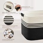 86L Large Woven Laundry Basket Hamper with Leather Handles,Black - Image 5