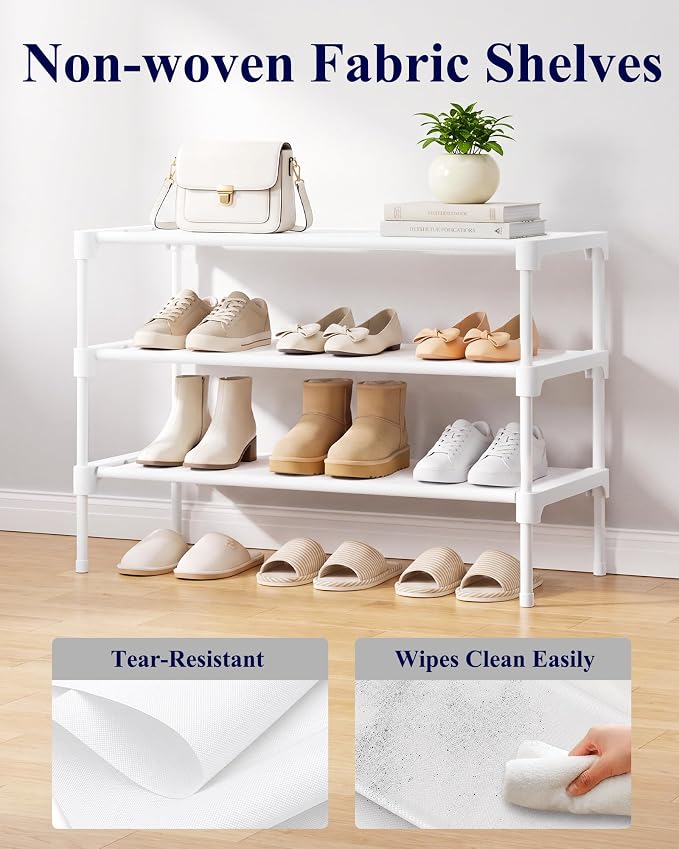 Kitsure Shoe Rack - Non-Woven Shoe Rack Shelf, Shoe Organizer for Closet, Entryway, Garage & Corridor, Stackable Shoe Shelves, 27.5" Wide - 3 Tier, White | Shoe Organizer for Closet, Entryway, Garage, Stackable Shoe Shelves, college dorm&apartment esse... - Image 5