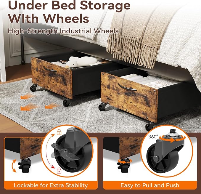 FOUCSSOMEI Wooden Under Bed Storage with Wheels Large Size - Image 3