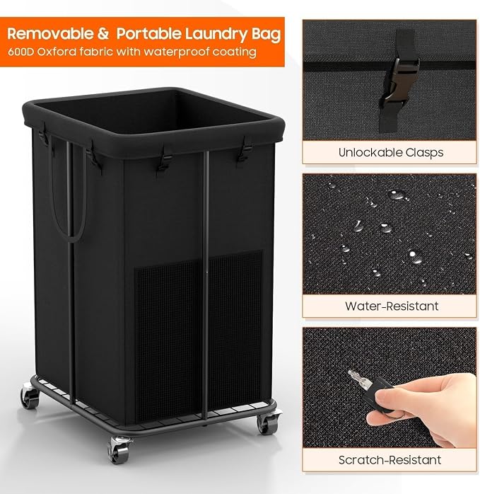 Laundry Hamper with Wheels, 150L Rolling Laundry Basket with Bag & Handles - Image 5