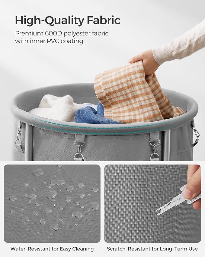 SONGMICS Laundry Basket with Wheels,190L, Steel Frame, Removable Bag - Image 5