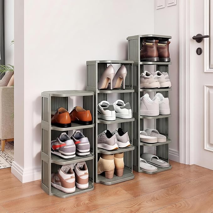 Kitstorack 10-Tier Vertical Plastic Shoe Rack, Freestanding Stackable Shoe Storage Organizer Cubes Shoe Shelf Tower or Small Closets and Tight Spaces, Gray - Image 9