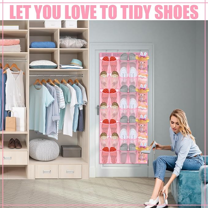 Windyun 2 Pcs 40 Pocket Over The Door Shoe Organizer, Pink - Image 3