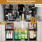 NIUXX Expandable Under Sink Organizer: 2 Tier Under Cabinet Organizer - Double Pull Out Shelf Under Sink Storage for Kitchen - Bathroom and Laundry Room - Space Saving - Image 4