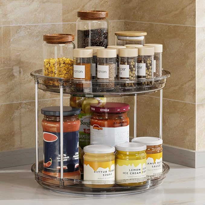 LAMU 2 Pack 2 Tier Lazy Susan Turntable Organizer 9.25'' Rotating Spice Rack Organization for Cabinet, Kitchen, Pantry, Countertop, Bathroom, Vanity, Medicine Cabinet Organizer, Grey - Image 8