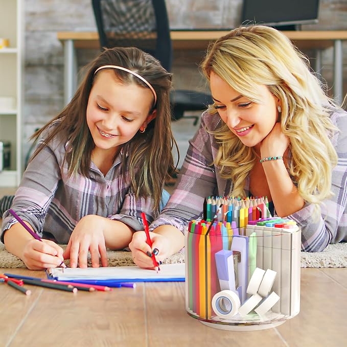 Absonic Pencil Holder for Kids, 360 Rotating Pen Holder for Desk Organizer and Storage, 4 Compartments Art Supply Marker Organizer, Acrylic Kids Desk Organizer for School Lazy Susan Organizer - Image 7