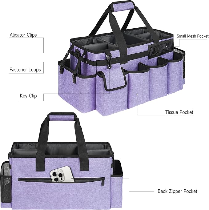 Cleaning Caddy Bag,Extra Large Cleaning Supplies Organizer with Handle for Housekeepers,Purple - Image 3