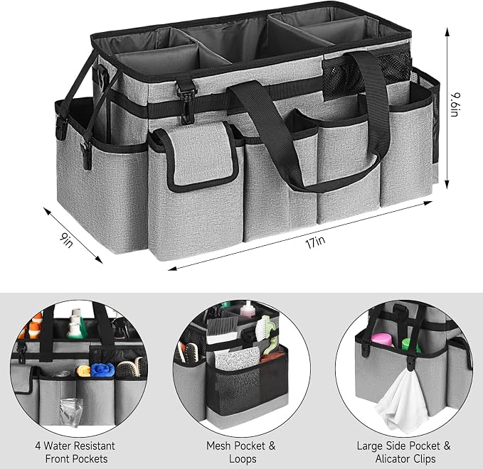 Cleaning Caddy Bag,Extra Large Cleaning Supplies Organizer with Handle for Housekeepers,Gray - Image 4