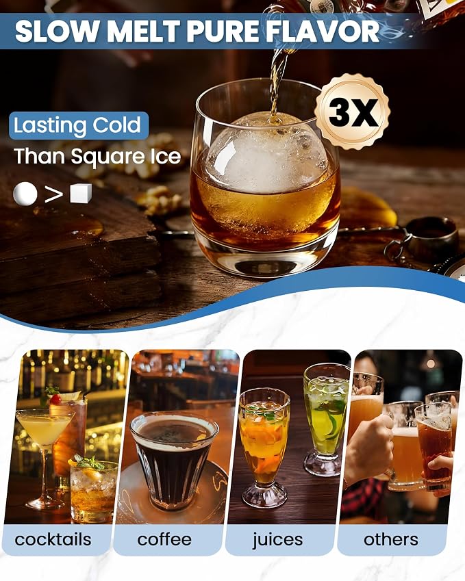 Large Ice Cube Tray for Freezer - 2 Pack Stackable Round Ice Cube Molds Set, Easy to Fill & Release with Storage Bin and Tongs for Kitchen, Party, Cocktail & Coffee, Gifts for Whiskey Lover (1.93In) - Image 7